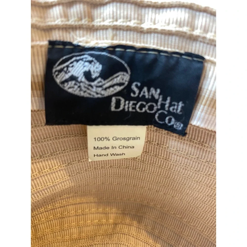 San Diego Hat Co Tan White Striped Grosgrain Wide Brim Sun Hat Packable Beach